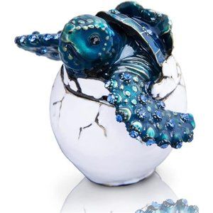 Hatching Turtle Trinket Box Hinged Crystals Bejeweled Enameled Vintage Jewelry